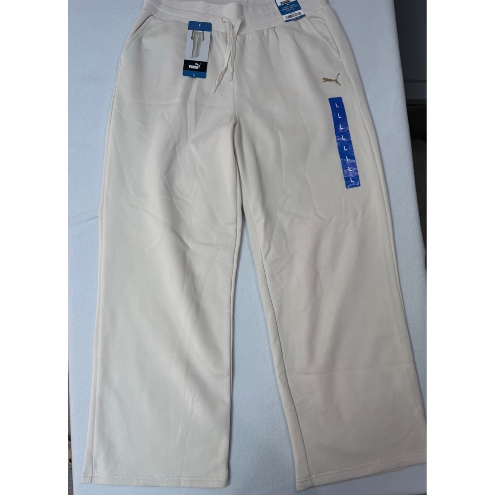 Puma Ladies Fleece Straight Leg Pants Tan Beige Gold Logo 1787624 L